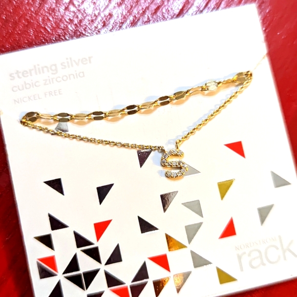 Letter S Initial Necklace Double Chain Sterling Silver Gold Plated Nordstrom - Picture 5 of 6